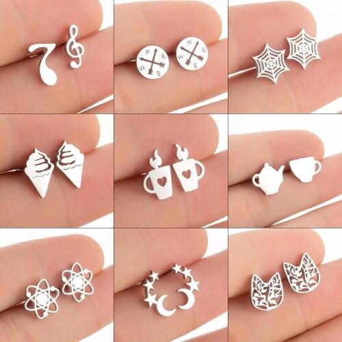 WANGAIYAO new love earrings electroplating star music note simple geometric stainless steel earrings jewelry birthday anniversar