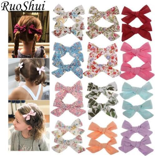 2020 Lovely Baby Girls Print Flower Bohemian Style Bow BB Hair Clips Headwear Children Cute Cotton Hairpins Hair Accessories