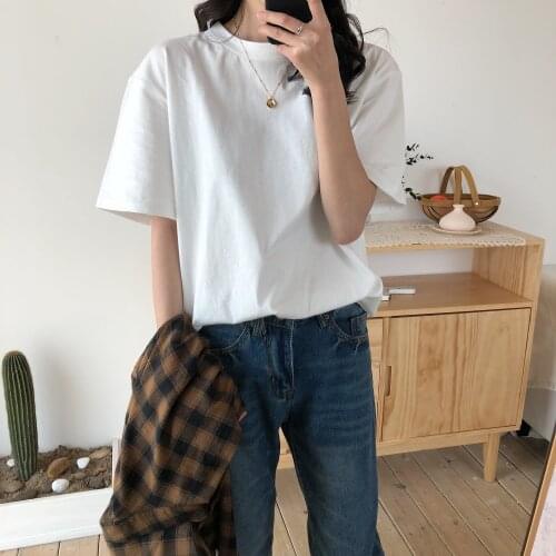 2021 New Summer T Shirt Women Soft Free Loose Hot Sale Solid Fresh Casual Natural Short Basic Shirts Short Sleeve 4 Colors
