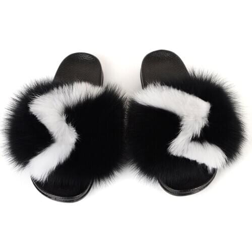 Furry Real Fox Fur Slippers Women Fashion Sexy Fluffy Slides New Design Outside Flip Flops Female Slippers Wholesale