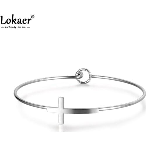 Lokaer Romantic Titanium Steel Cross Cuff Bracelets & Bangles Luxury Engagement Wedding Bangle Jewelry For Women B18043