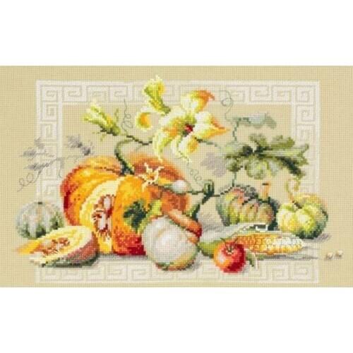 Gold Collection Embroidery Pumpkin Fest Linen Counted Cross Stitch Kits with 100% Cotton Flosses & Free Shipping for Wall Decor