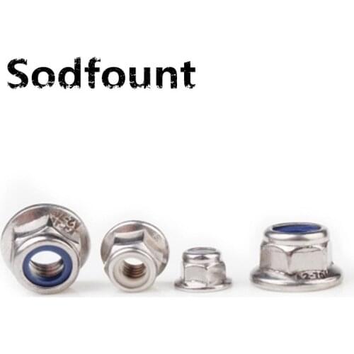10pcs 304 stainless steel nylon flange locknut White zinc hexagonal self-locking anti-skid locking screw cap M4 M5 M6 M8