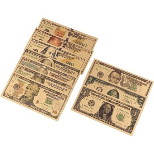 10 pcs 1 2 5 10 20 50 100 Dollar Gold Plated Dollars Commemorative Notes Fake Money Gold Antique Collection