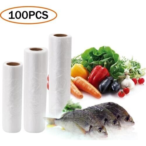 100PCS Vest-Style Food Fresh-keeping Transpare Plastic Bag 1 Roll Vacuum Food Saver Storage Organizer Holder Preservation Bag