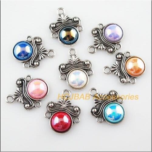 16 New Flower Mixed Connectors Acrylic Charms Tibetan Silver Pendants 18x23mm