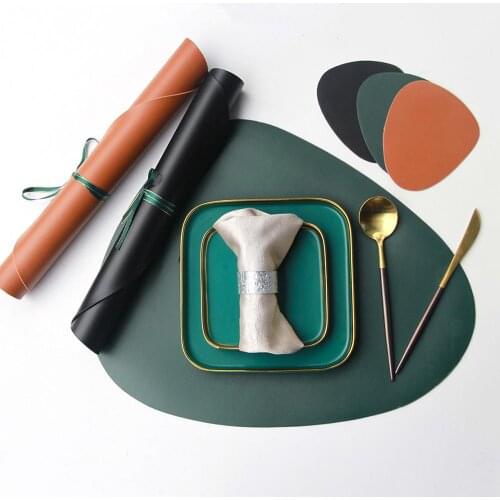 2Pcs Faux Leather Placemat Insulation Bowl Dish Tea Cup Pad Dining Table Mat
