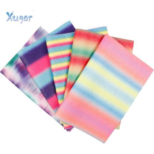 22cm *30cm Synthetic Leather Fabric Gradient Rainbow Printed Glitter Sheet vinyl DIY Bows Decorative Handmade Wallpaper Material