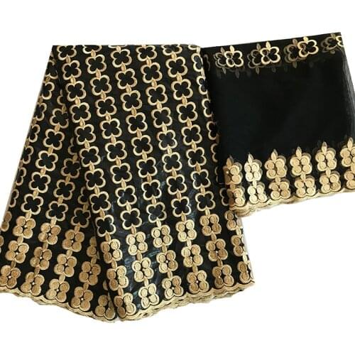 Tissu africain broderie cotton embroidered floral fabric african bazin riche Tissues fabric high quality tulle lace 5+2yards/lot