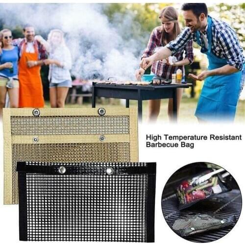 Non-Stick Mesh Grilling Bag Outdoor Picnic Tool Reusable Easy Clean BBQ Bake Bag for Fish Hamburger Goldbaking Portable BBQ Gril