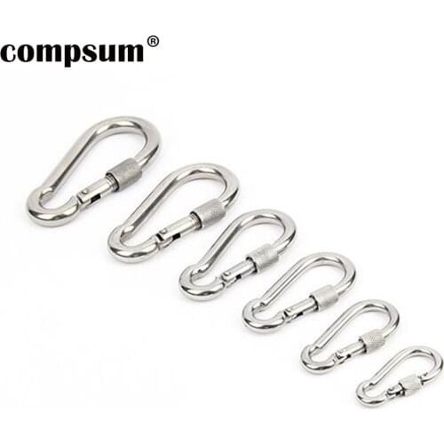 Secure Lock 304 Stainless Steel Hook Carabiner Eyelet Keychain Quick Link Lock Buckle