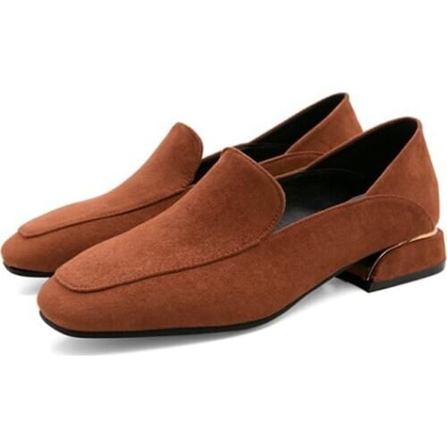 BLXQPYT New Concise Pumps Women Shoes Round Toe Shallow Square Heel Casual Shoes Classic Shoes Small and Lage Size 30-45 168-3