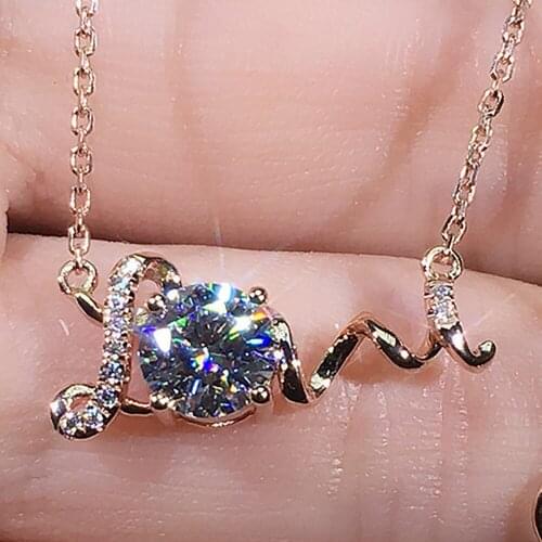 14K Rose Gold Women Pendants Necklaces Moissanite Diamond 0.5 1 2 3 4 5 Carat Round Love Wedding Anniversary Engagement Party