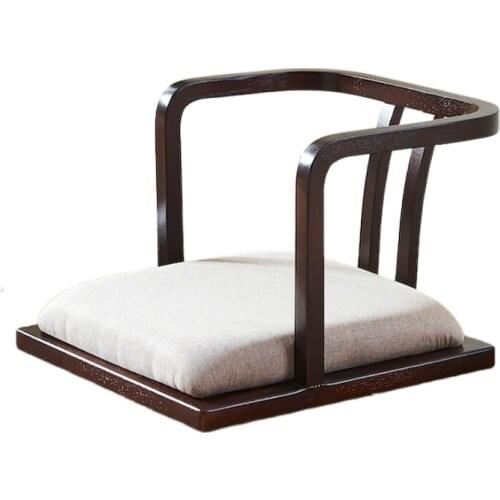 Japanese-Style Wood Tatami Legless Zaisu Floor Chair Lazy Sofa Game Meditation Seating with Back Support for Living Room Balcony