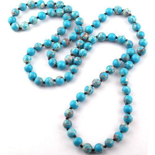 Free Shipping Fashion The Emperor Bead Semi Precious Stones long Knotted Necklace