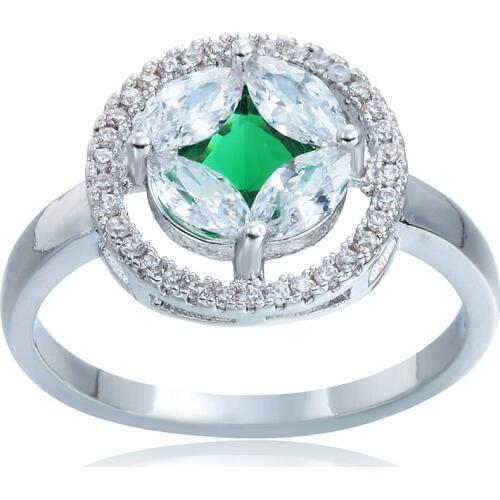 Hainon Round Circle Green White CZ Zircon Paved Women Finger Rings Jewelry Silver Color Engagement Wedding Ring for Women