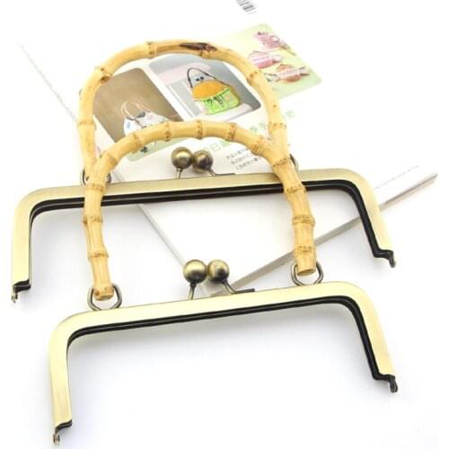 K669 Bamboo handle 20/25CM no hole screw bronze purse frame DIY Handmade cloth art Kiss lock bag coin purse Hardware accessories