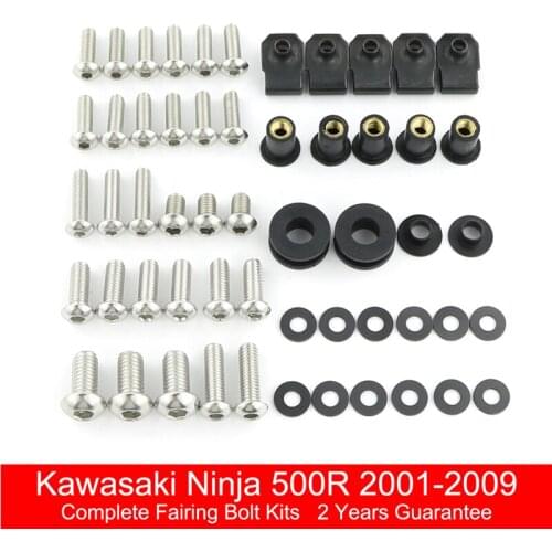 Fit For Kawasaki Ninja 500R 2001-2009 Complete Full Fairing Bolts Kit Motorcycle Stainless Steel Side Covering Bolts Clips Nuts