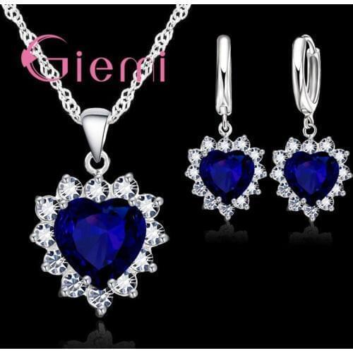 True Love 925 Sterling Silver Jewelry Sets For Wedding Women Cubic Zirconia Pendant Necklace Earrings Set Valentines Gift