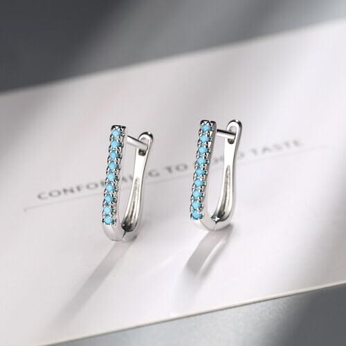 Korean Fashion Oval Blue Pine Zircon 925 Sterling Silver Geometric Hoop Earrings for Women Simple Earring Silver 925