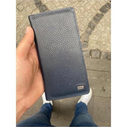 Karali Leather Phone Compartment Navy Blue Genuine Leather Wallet