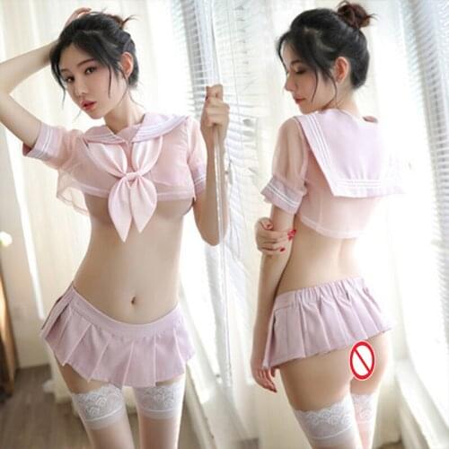 Costumes Role Play Sexy Keyhole School Girls Lingerie Womens Student Uniform with Front Tie Plaid Mini Skirt Red Exotic