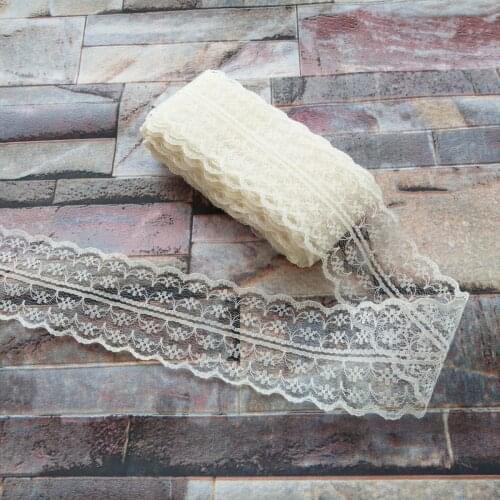 Beautiful Beige 10 Yards 45mm Width Net Embroidery Lace Bilateral DIY Jewelry, Clothing, Wedding, Sewing accessories