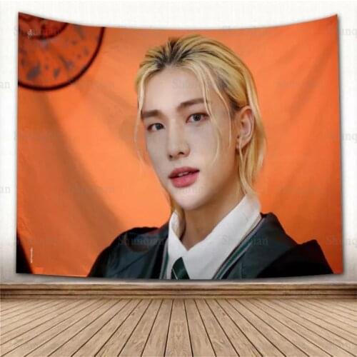 Nice KPOP Hwang Hyunjin Tapestry Eco-Friendly HD Print Background Cloth Bedroom Wall Hanging Tapestries Decor Washable Not Fade