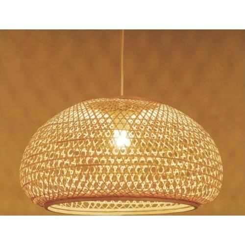 Round Bamboo Wicker Rattan Shade Pendant Light Fixture Nordic Scandinavian Rustic Japanese Hanging Ceiling Lamp E27 Bulb 220V