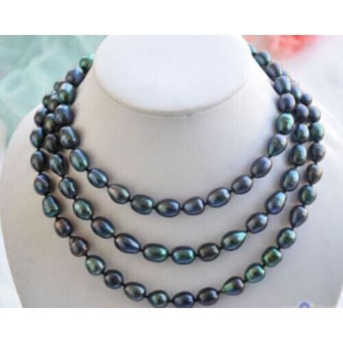 Fashion new New Fashion 7-8mm Tahitian Black Natural Pearl Necklace 48" AAA