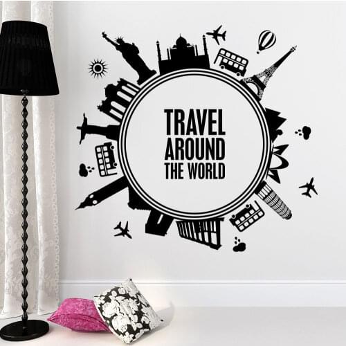 Wall Decal Travel Around The World Quote Wall Sticker Home Living Decor Travel Style Wall Art Mural Modern Design Sticker AY930