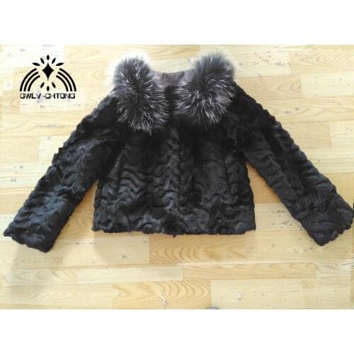 New genuine real natural rabbit fur coat with rabbit fur collar women fashion jacket plus size