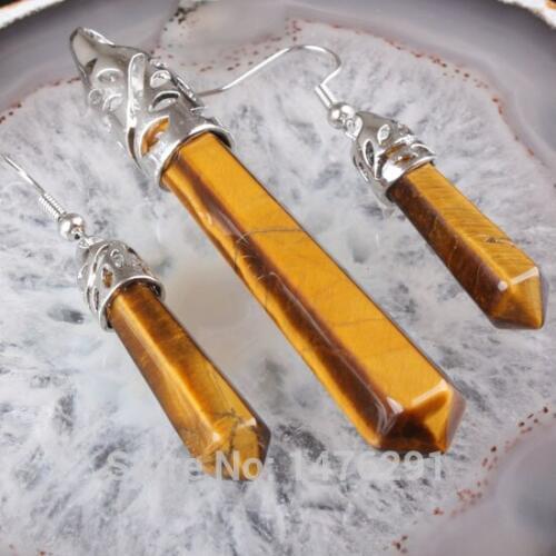 NEW Tiger Eye GEM Pendulum Bead Pendant Earrings 1 Set