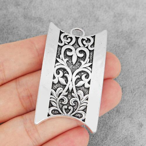 2PCS Large Carved Flower Arc Camber Charms Pendants for Necklace Making Jewelry Findings 57x31mm