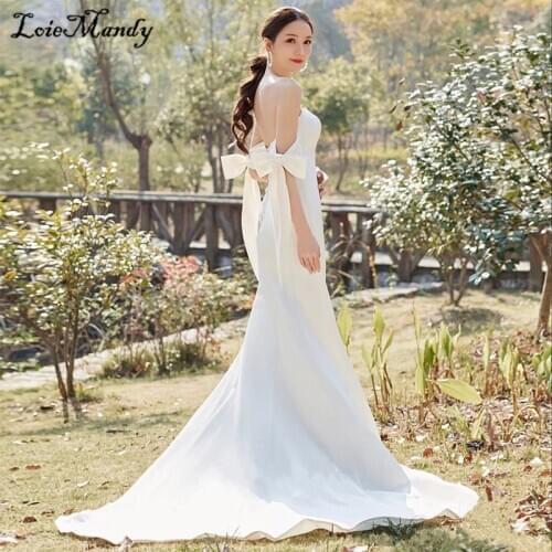 Simple Mermaid Wedding Dresses Long 2021 Sweep Train Wedding Gowns For Brides Sweetheart Satin Robe De Mariee Backless Unique