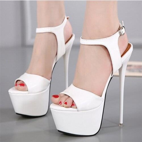 Peep Toe Ankle Buckle Rome Sandals Women Concise Solid PU Fine heel Sandals Platform Super High Heels Fashion Shoes Party Woman