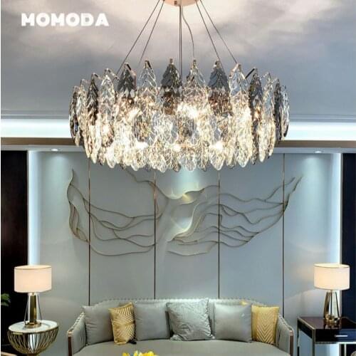 Luxury LED Chandeliers Lighting Postmodern Crystal Metal Round Rectangle Leaf Lamps Lustre Bedroom Living Room Lights Lustre