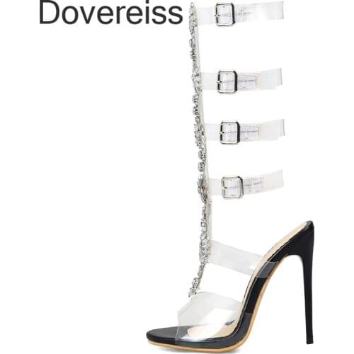 Summer Women Clear Heels Gladiator Fashion SexyCrystal Rhinestone New Hollow Out Buckle Sandals Stilettos Heels Consice 35-50
