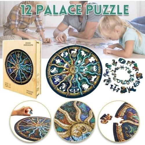 Mysterious Zodiac Wooden Animal Puzzle for Adults Children Each Piece Is Animal Shaped Wood DIY Crafts Jigsaw Educational Toys