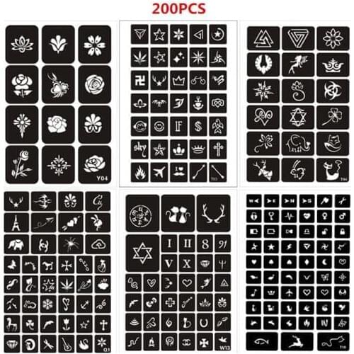200pcs/set Henna Stencils for Painting Airbrush Tattoo Stencil Pochoir Peinture Glitter Stencil Templates Pochoirs Pour Peinture