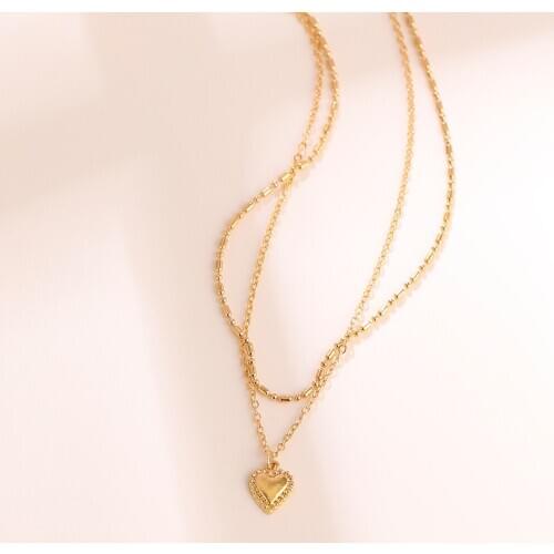 VG 6YM Individuality Double Layer Heart Shap Chains Pendant Necklace for Women Loves Couples Statement Necklace Birthday Gift
