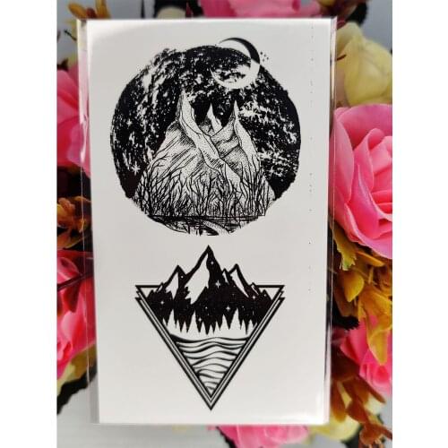 Retro Temporary Tattoos Stickers Mountain Forest Moon Triangle Waterproof Fake Tattoo Transferable Tatoo Tatto for Women Men