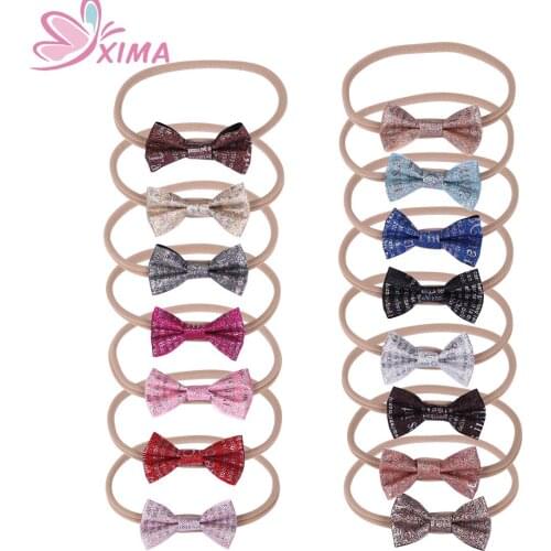 XIMA 12pcs/lot Girls Sparkly Mermaid Hairband Glitter Hair Bows Band Girls Kids Children Nylon Headband Hair Accessories