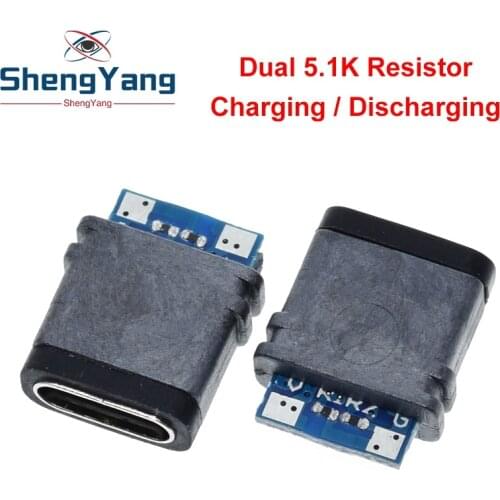 1PCS USB 3.1 Waterproof Type-C Connector16PIN 5A Female Socket Double 5.1K Resistor Support Charging And Discharging