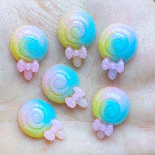 10/20Pcs Mini Lovely Cartoon Two Color Lollipop Flat Back Resin Art Supply Decoration Charm Craft Hair Bow Accessories L55