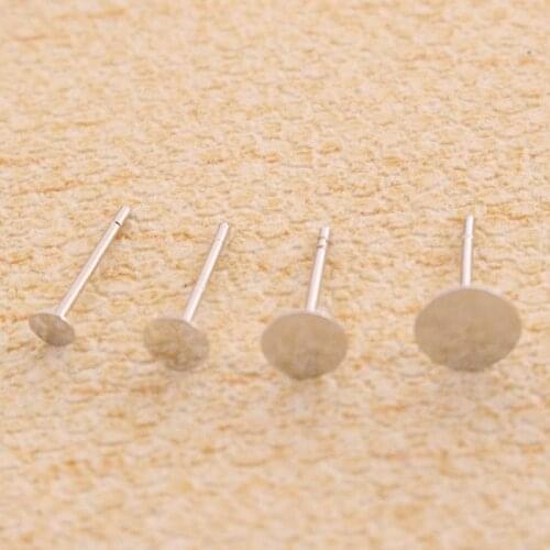 10pcs 3/4/5/6/8mm 925 Sterling Silver Earring Stud Cabochon Flat Base Pad Blank For Diy Earring Pins Making Setting Component