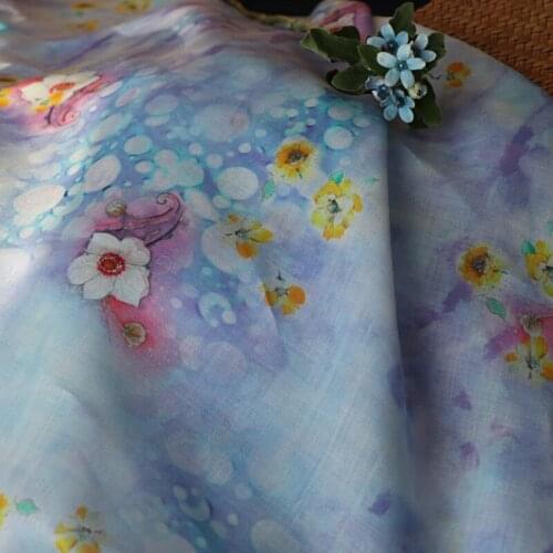 Natural Pure 100% ramie Linen cloth Printed fabric for dresses robe Summer thin tissu diy handmade Sewing DIY