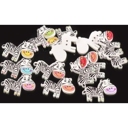 25pcs 21x29mm Mixed Cartoon Wooden Zebra Paint Buttons For Sewing Scrapbooking Crafts DIY Sewing Accessories Lovely Button M1583