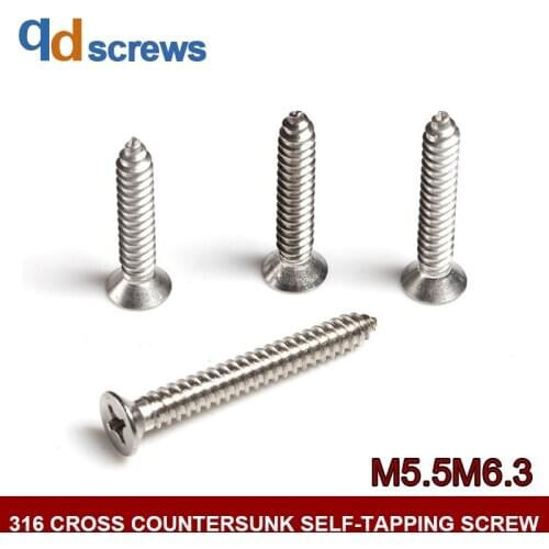 316 M5.5M6.3 cross countersunk self-tapping Phillip flat Stainless steel screw GB846 DIN7982 ISO 7050