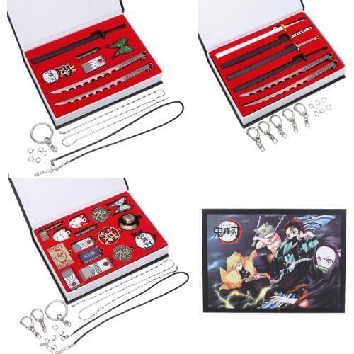 7pcs 9pcs 16pcs Demon Slayer Kimetsu No Yaiba Keychain Cosplay Props Tanjirou Mask Butterfly Bamboo Tube Key Chains Necklace